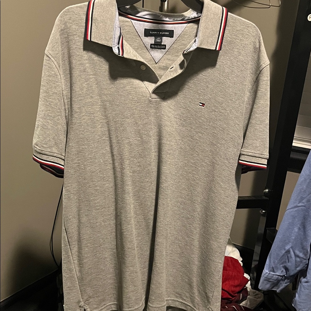 Tommy Hilfiger Light Gray Polo Shirt with Striped Collar